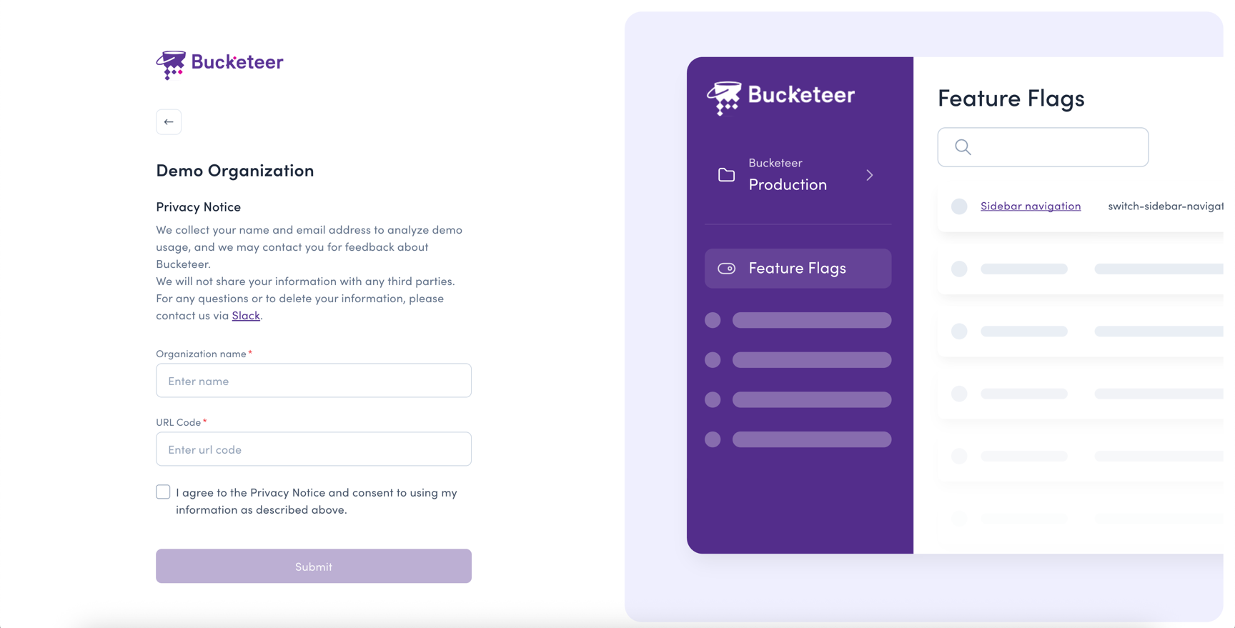 Demo Organization Creation Page